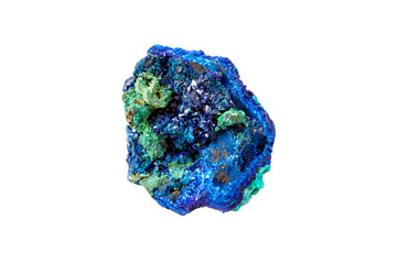 Malachite mineral stone with azurite on white background close up