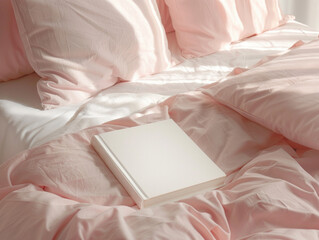 white book on a satin pink bed