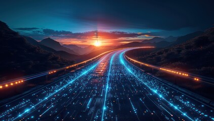 Digital Highway Leading Towards a Sunset