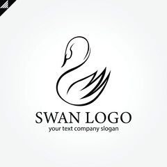 Elegant swan logo icon with royal crown. Luxury cosmetic brand template. Vector illustration.