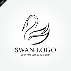 Elegant swan logo icon with royal crown. Luxury cosmetic brand template. Vector illustration.