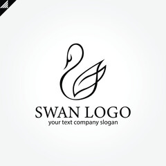 Elegant swan logo icon with royal crown. Luxury cosmetic brand template. Vector illustration.
