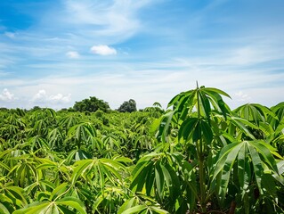 Cassava Fields Under a Blue Sky: A Beautiful 4:3 Scene