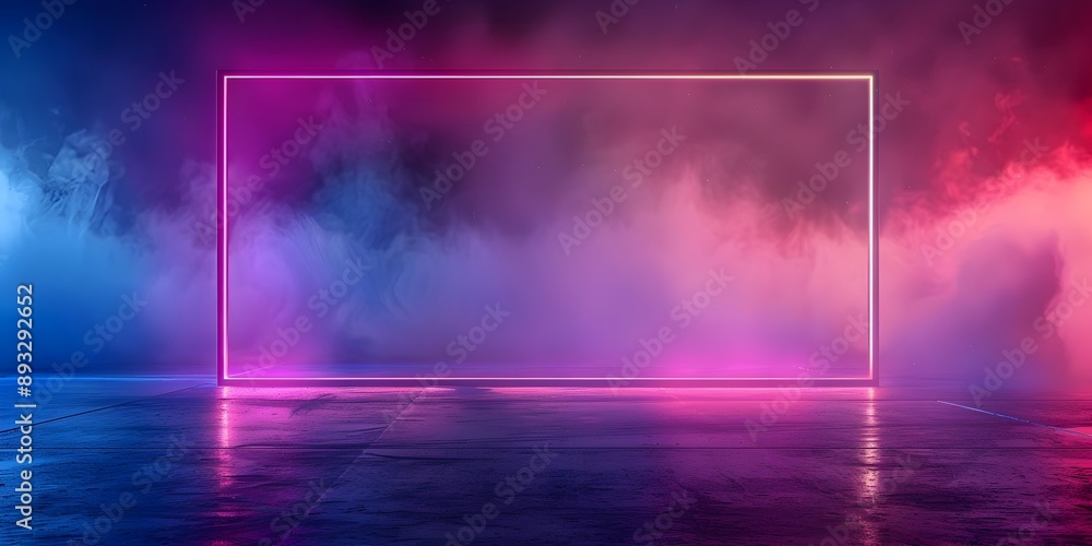Poster metallic futuristic frame on vivid gradient background with atmospheric lighting and copy space