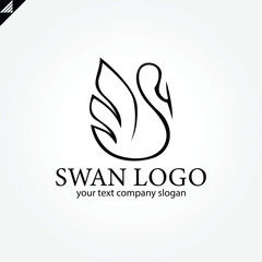 Elegant swan logo icon with royal crown. Luxury cosmetic brand template. Vector illustration.