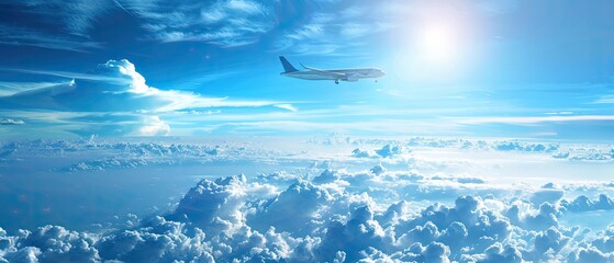 Fototapeta premium A blue sky with a plane flying through it