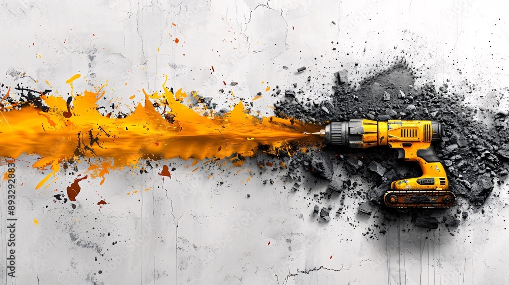 Aufkleber Detailed drawing of a hammer drill with powerful impact centered with empty space on the left Stock Photo with copy space