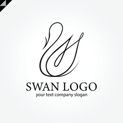 Elegant swan logo icon with royal crown. Luxury cosmetic brand template. Vector illustration.