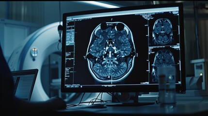 Obraz premium A computer monitor displays a brain scan
