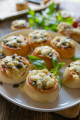Hearty filled yeast rolls with ham, cheese and pumpkin seeds. Delicious party food or snack