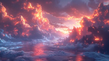 A futuristic cliffside with bioluminescent rock faces and glowing skies, creating a dramatic view 