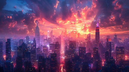 Obraz premium An innovative cityscape with interactive digital skyscrapers and holographic streets, showcasing urban beauty 