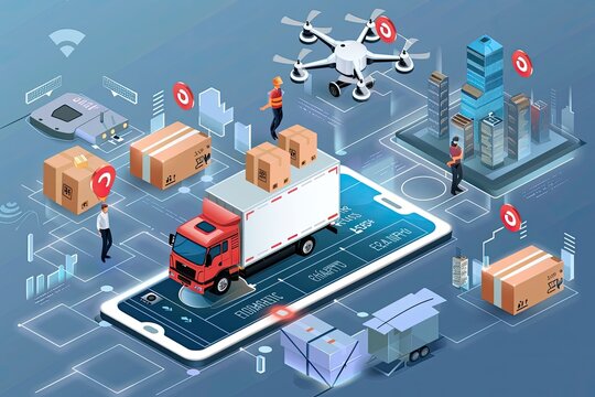 A group of people are standing around a truck with a box on top of it