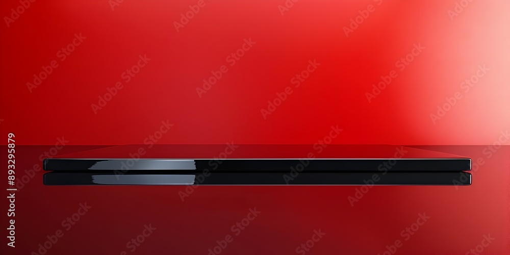 Poster glossy black table with vibrant red background bold and dramatic setup for product display