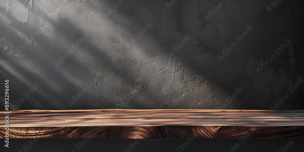 Poster dark walnut table with elegant gray backdrop for product concept display
