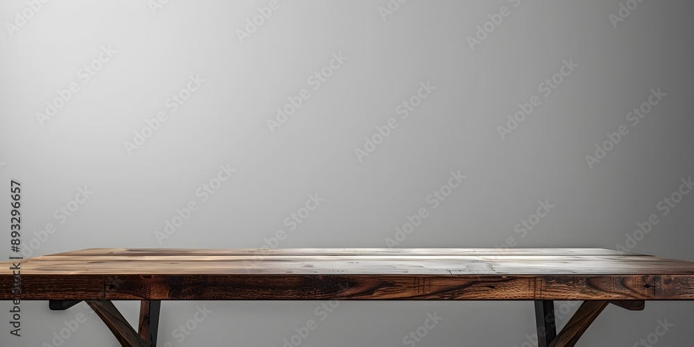 Poster elegant walnut table against soft gray background empty space for product display concept