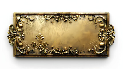  a vintage realistic rectangular gold empty name plate, on a white background