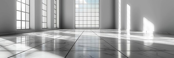 Empty of room with raise floor or access floor or table floor with grid line clean new and symmetry in perspective view.