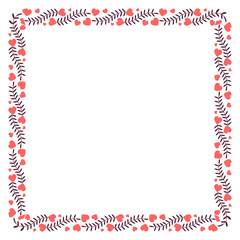 Hand drawn flat design hearts border and frame