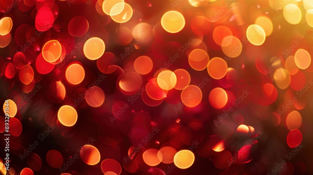 Poster abstract image of red and gold bokeh lights creating a vibrant and festive atmosphere, ideal for hol