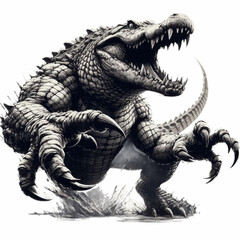 powerful alligator tattoo illustration design