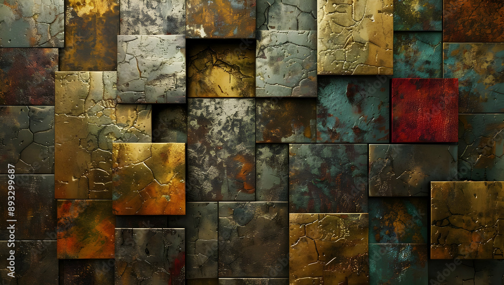 Poster abstract metal pattern background with a mix of textures and colors, creating a rich and dynamic mos