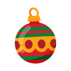 Hand drawn flat christmas ball ornament on a white background
