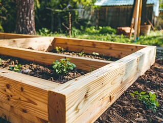 Naklejka premium DIY Guide: How to Build a Sustainable Wooden Frame for a Raised Garden Bed