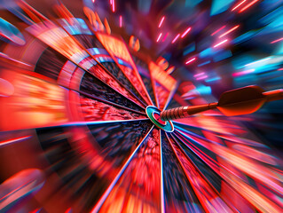 3D Rendering Dartboard on a Red Blurry Motion, Capturing Dynamic Action in Competitive Setting