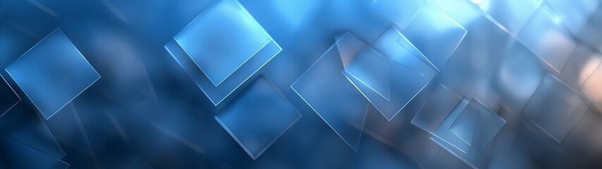 transparent shapes of squares, triangles, rounded squares, rounded triangles, against a blue gradient background