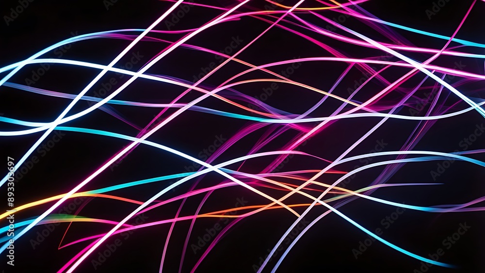 Poster colorful neon light trails against a dark background, creating a dynamic and energetic visual effect