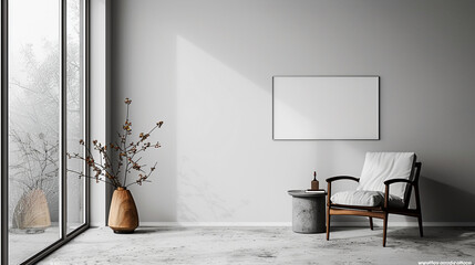 Minimalist living room with chair and large window