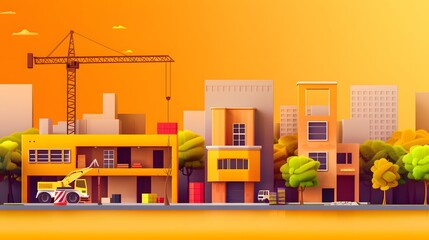 Fototapeta premium Structural analysis flat design top view construction theme cartoon drawing colored pastel