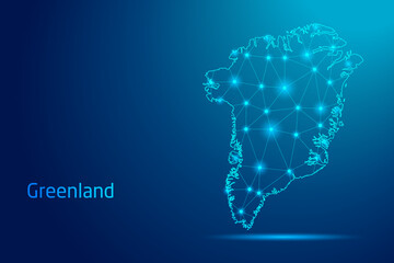 Greenland map - concept of communication technology, graphic of low poly.
