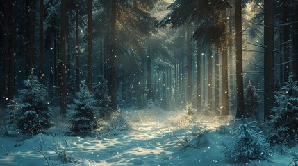 Obraz premium A Snow Covered Forest With Lots of Trees in the Middle of It All - Generative AI