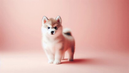 Sweet Husky: Small Dog with Pink Backdrop