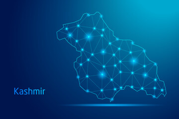 Kashmir map - concept of communication technology, graphic of low poly.