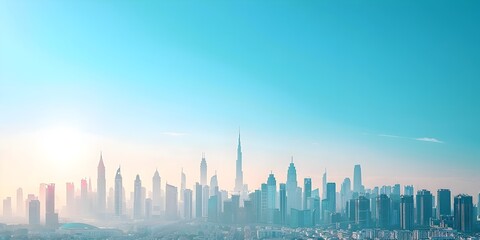 Fototapeta premium Majestic Cityscape with Iconic Skyscrapers Against a Clear Blue Sky