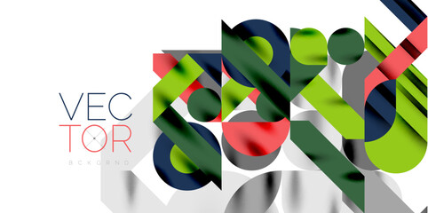 Colorful simple dynamic geometric forms circles lines and round shapes. Mosaic techno art concept. Vector Illustration For Wallpaper, Banner, Background, Card, Book Illustration, landing page