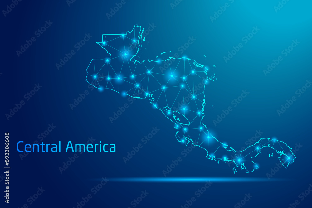 Wall mural Central America map - concept of communication technology, graphic of low poly.