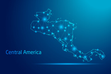 Central America map - concept of communication technology, graphic of low poly.