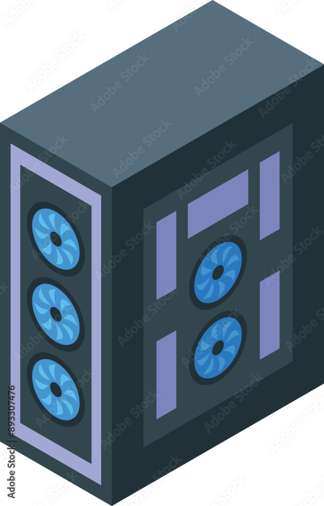 Poster crypto currency mining rig isometric icon illustrating cryptocurrency mining using blockchain techno