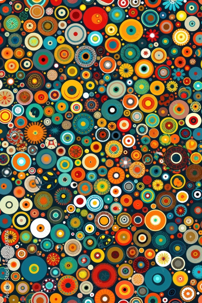 Poster a seamless pattern of colorful circles on a dark blue background