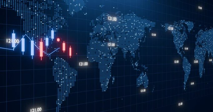 Digital data financial investment and trading trends. Investment background. Business stock market, recession global market, crisis, Inflation, deflation, financial diagram with graph stock numbers.