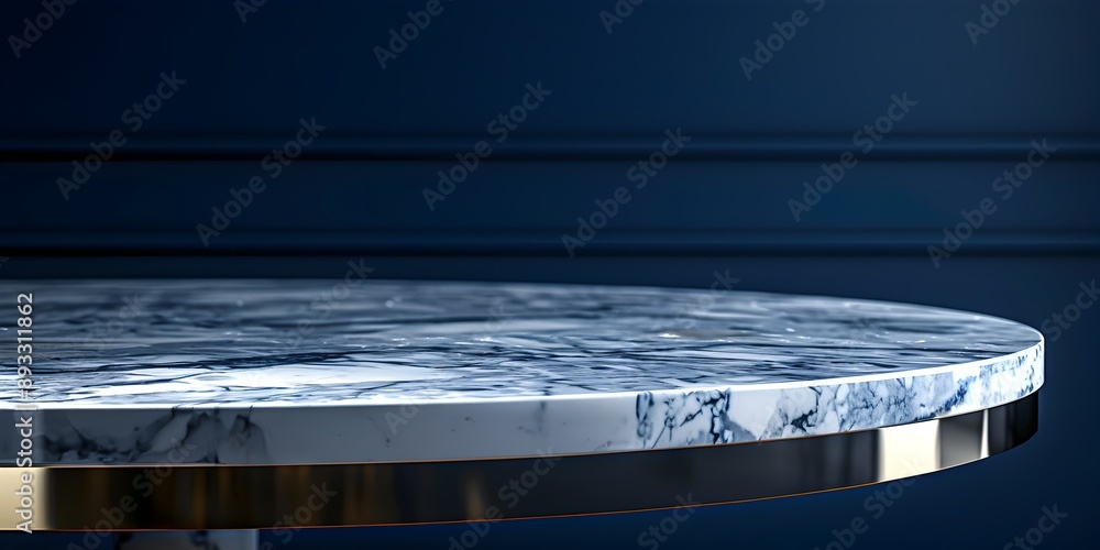 Canvas Prints elegant round marble table with polished surface set against deep navy background