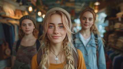 Obraz premium Young woman shopping in a clothing store,generative ai