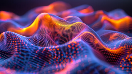 Abstract background. Digital waves in shades of pink and purple. Wave pulses of bright color. Copy space.