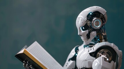Obraz premium Robotic reading the book,literacy, training, data analysis