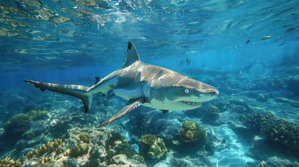 Swimming sharks under water 