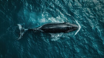 Obraz premium Top view of whale into the sea